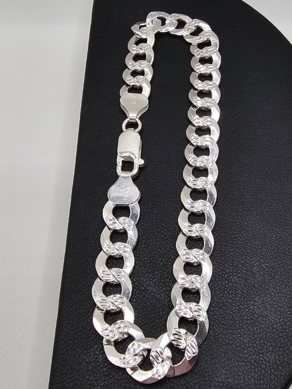 Sterling Silver 925 High Polished Double-Sided DC Curb Bracelet 7.9mm 8 inches
